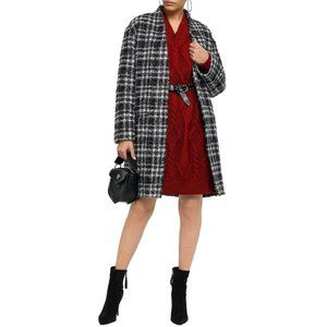 IRO Mohair Wool Tweed Plaid Padded Open Front Coat